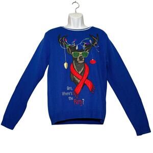 Jolly Sweaters BRO WHERE'S THE PARTY Reindeer Ugly Christmas Sweater Size Med